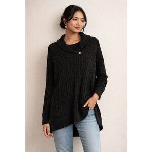 Chaps Women's 3X Shawl Collar Pullover Cable Knit Sweater Black Cozy Warm